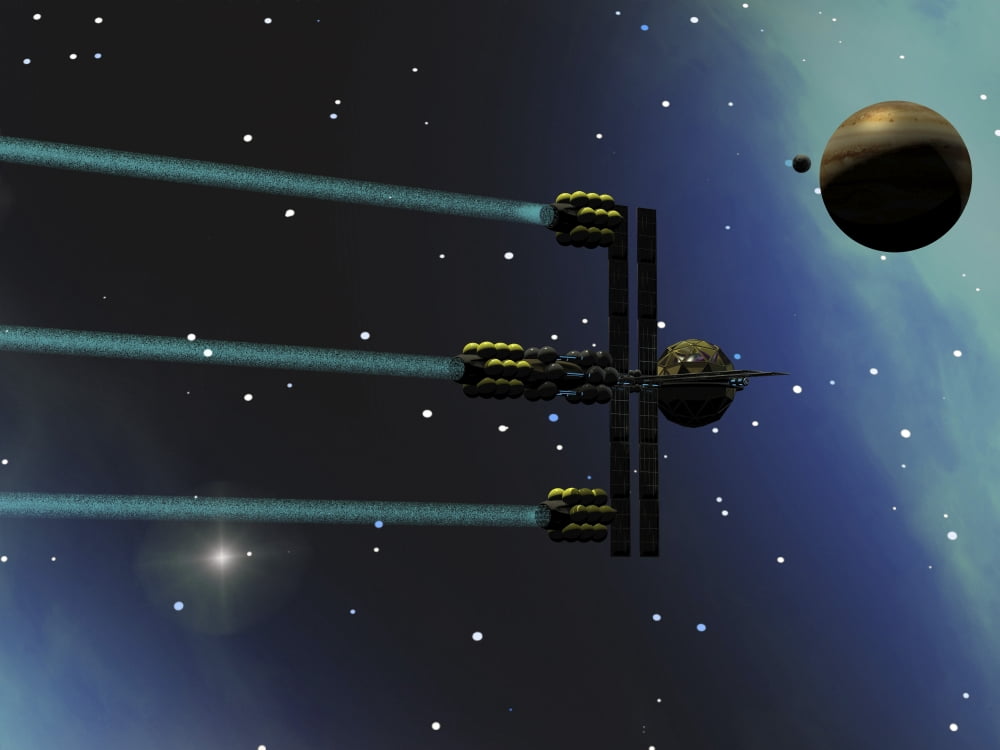 A starship from Earth with ion drive propulsion explores the cosmos Canvas Art - Corey FordStocktrek Images (17 x 13)