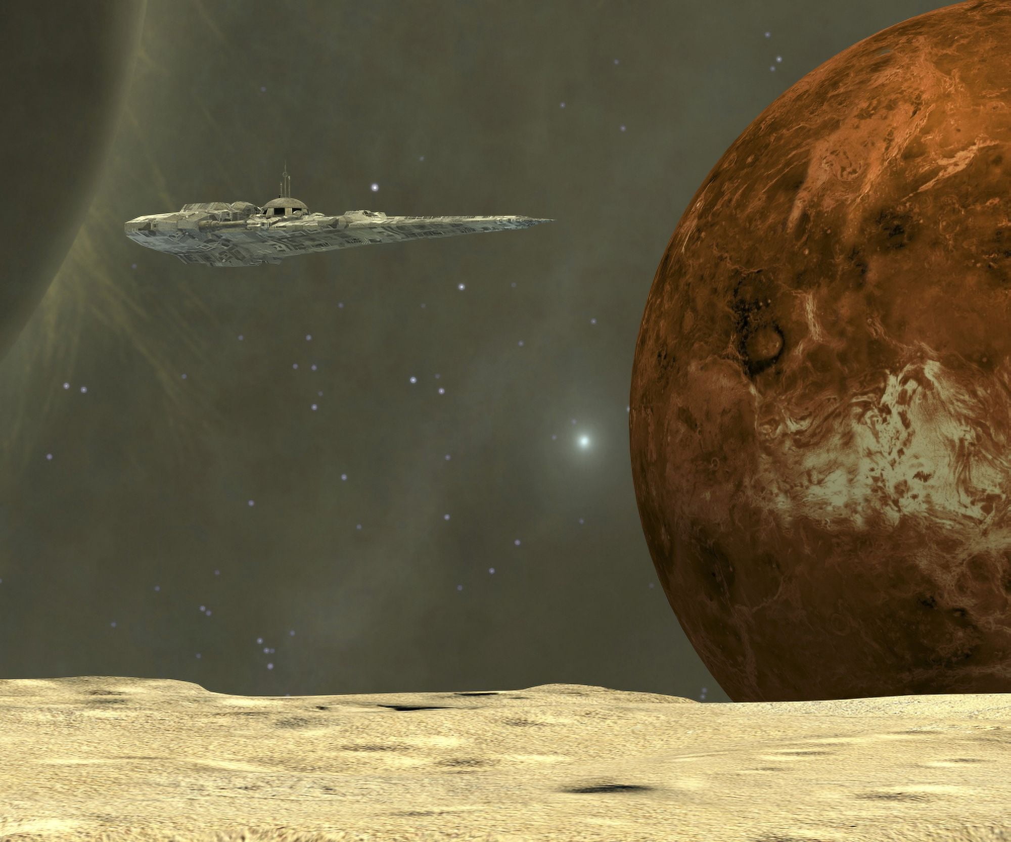 A starship visits an asteroid near the planet Mercury Canvas Art - Corey FordStocktrek Images (16 x 13)