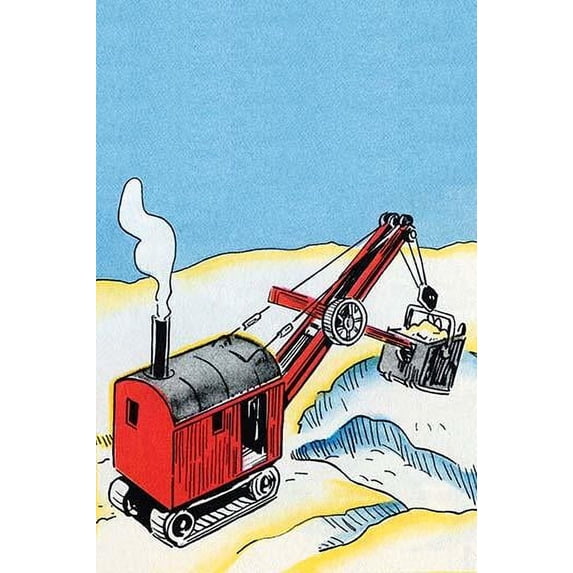 A steam driven construction vehicle, a front end loader, digs a big hole. Poster Print by Julia Letheld Hahn (18 x 24)