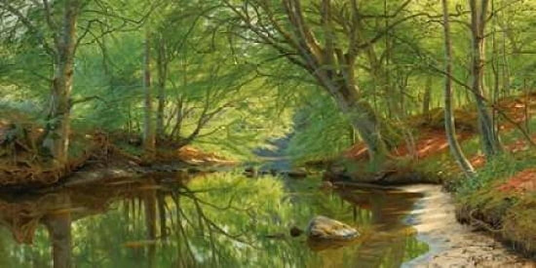 A stream through the woods Canvas Art - Peder Mrk Mnsted (10 x 20)