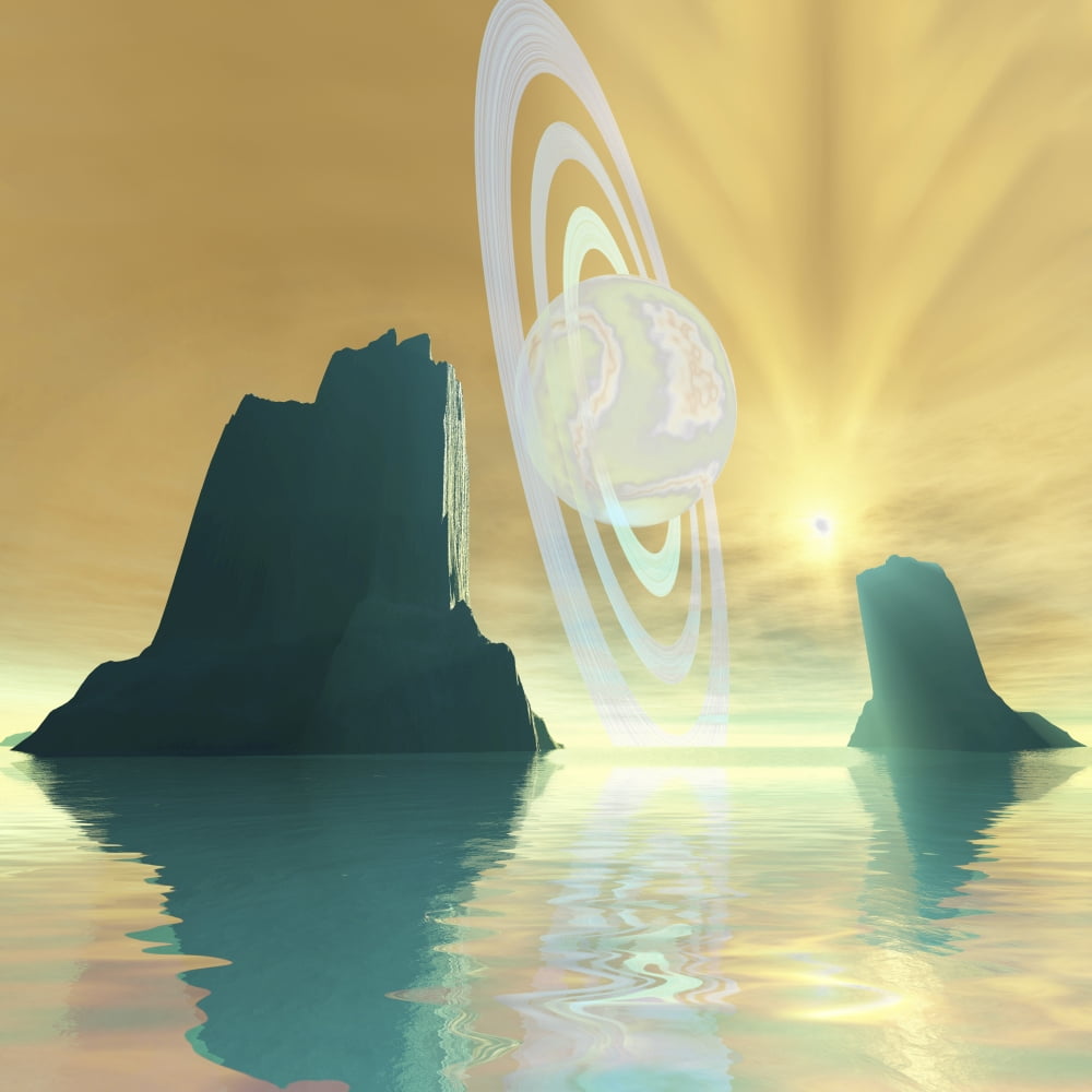 A striking sunburst on this cosmic seascape Canvas Art - Corey FordStocktrek Images (28 x 28)