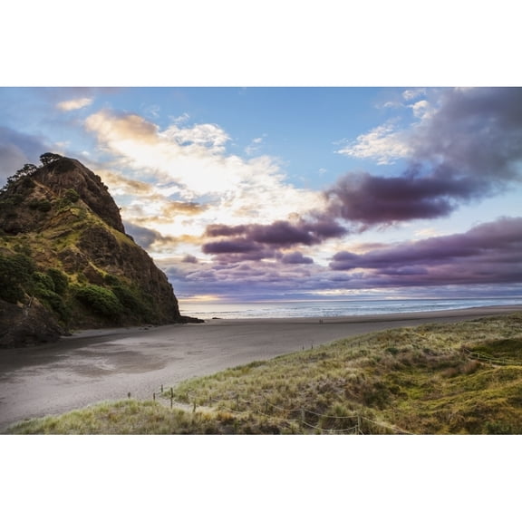 A sunset at the surf beach of Piha just outside of Auckland; New Zealand Poster Print