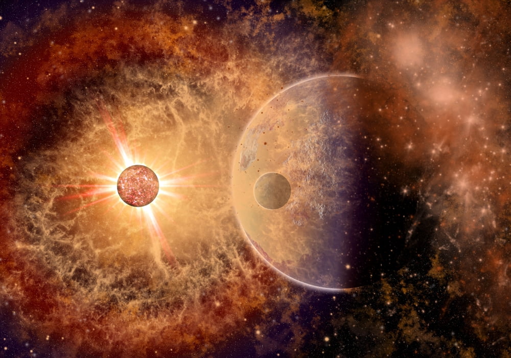 A supernova destroying itself and its planets Canvas Art - Mark StevensonStocktrek Images (17 x 12)