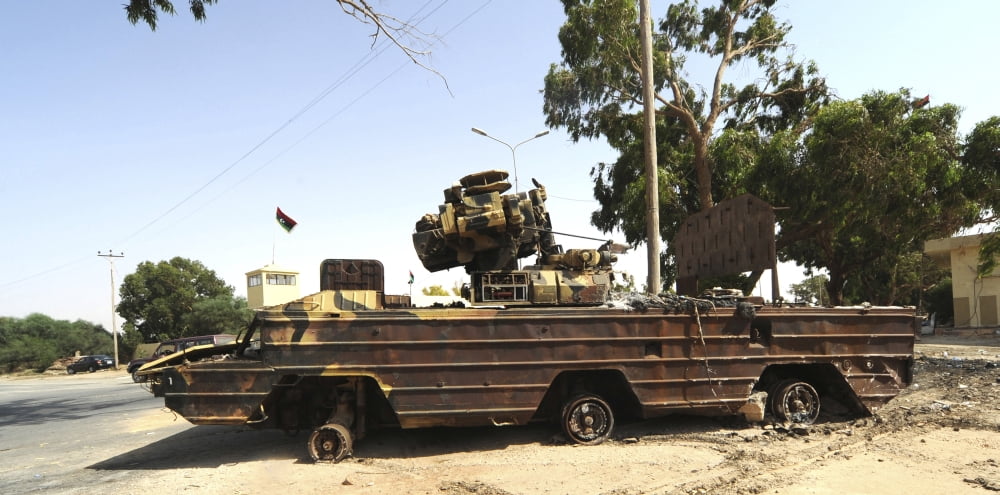 A surface-to-air missile air defense system destroyed by NATO on the outside of Benghazi Libya Canvas Art - Andrew ChittockStocktrek Images (20 x 10)