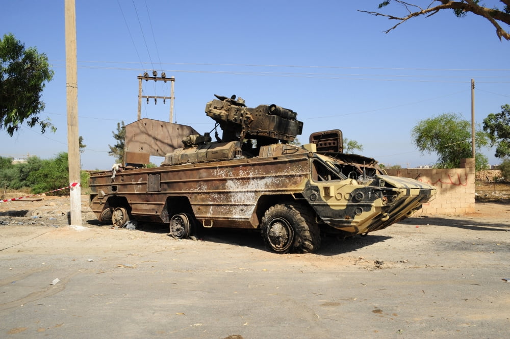 A surface-to-air missile air defense system destroyed by NATO outside of Benghazi Libya Canvas Art - Andrew ChittockStocktrek Images (18 x 12)