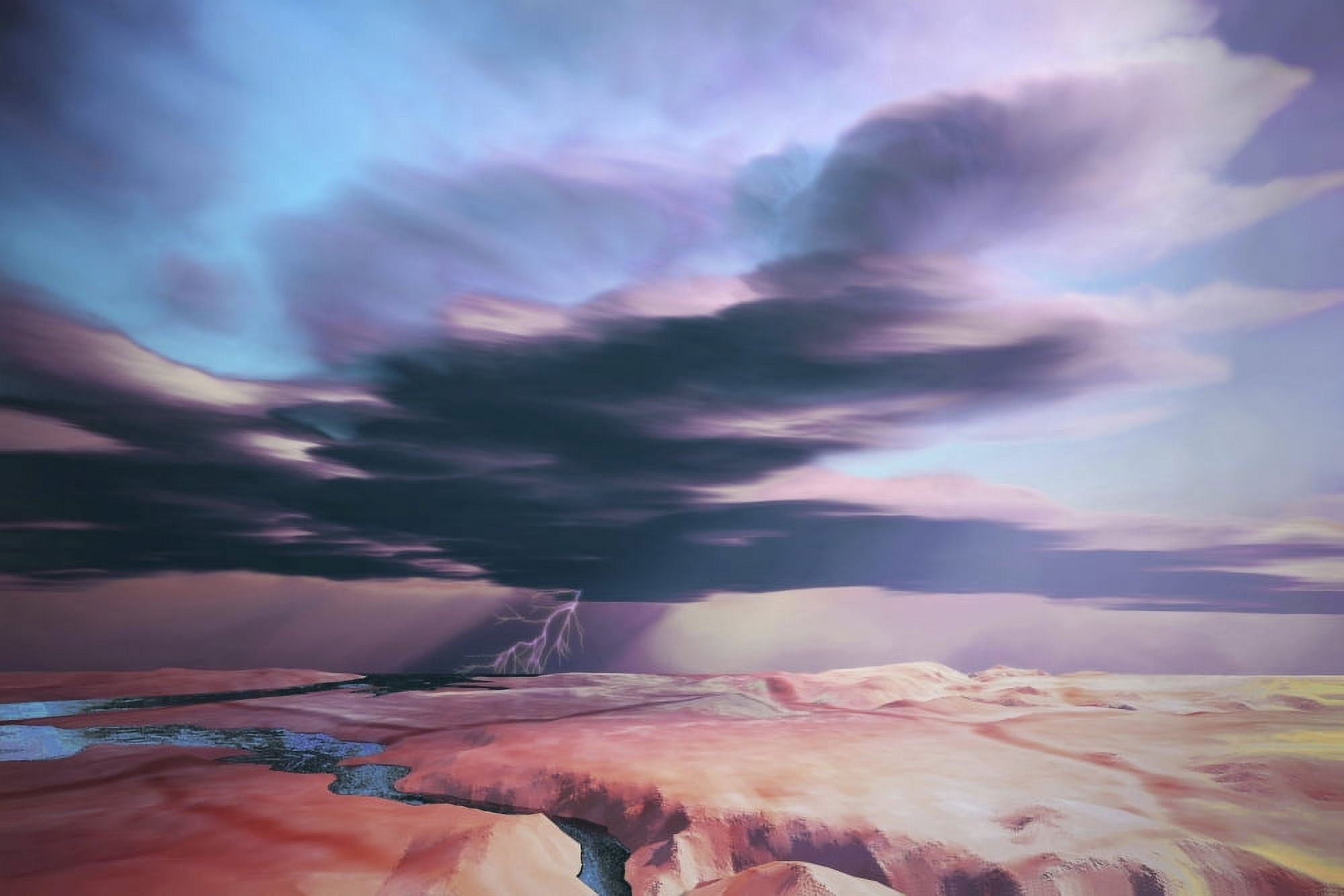 A swift moving thunderstorm moves over a desert landscape Canvas Art - Corey FordStocktrek Images (35 x 23)