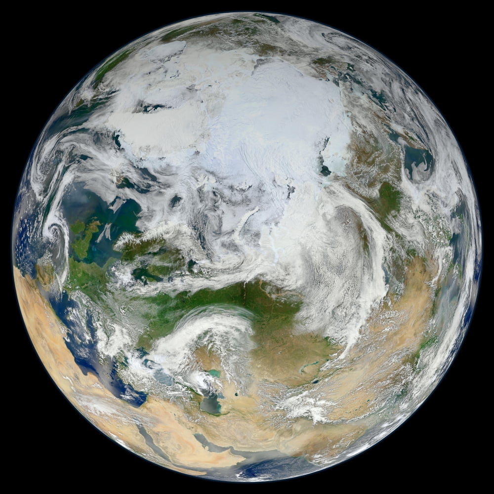 A synthesized view of Earth showing the Arctic Europe and Asia Canvas Art - Stocktrek Images (28 x 28)