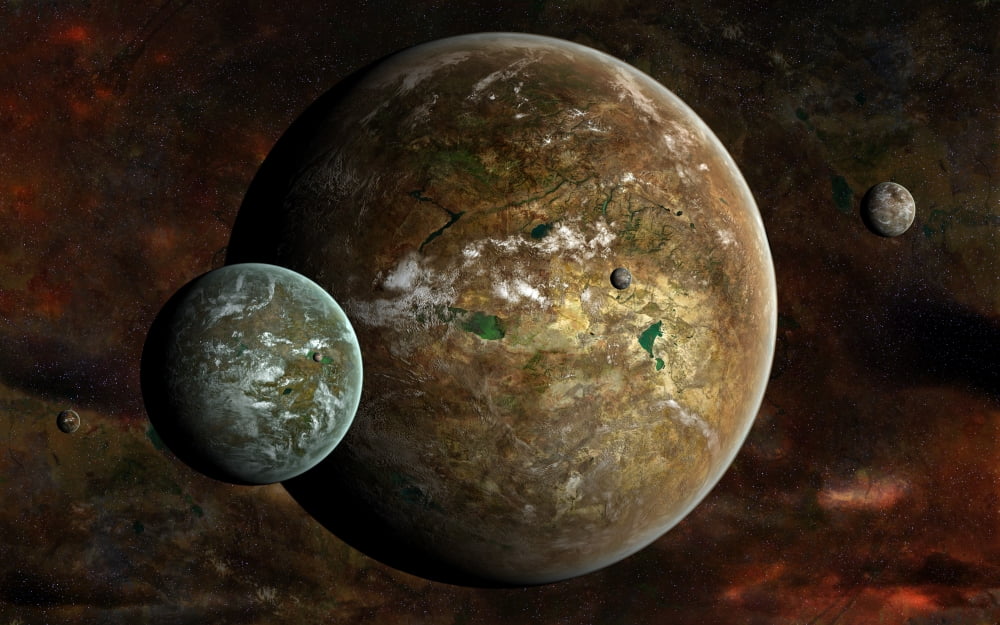 A system of extraterrestrial planets and their moons Canvas Art - Frieso HoevelkampStocktrek Images (36 x 23)