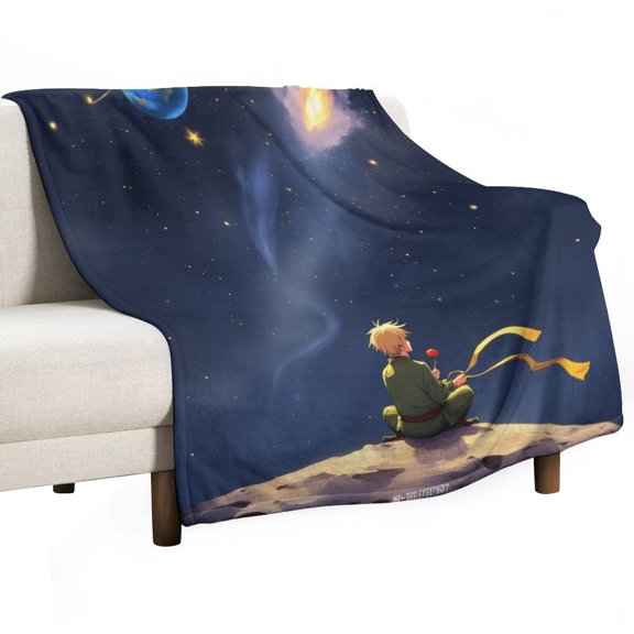 A teenager withA Rose Watching The Night Sky Throws Blankets for Sofa Bed Winter Plush Warm Blanket Holiday Gifts