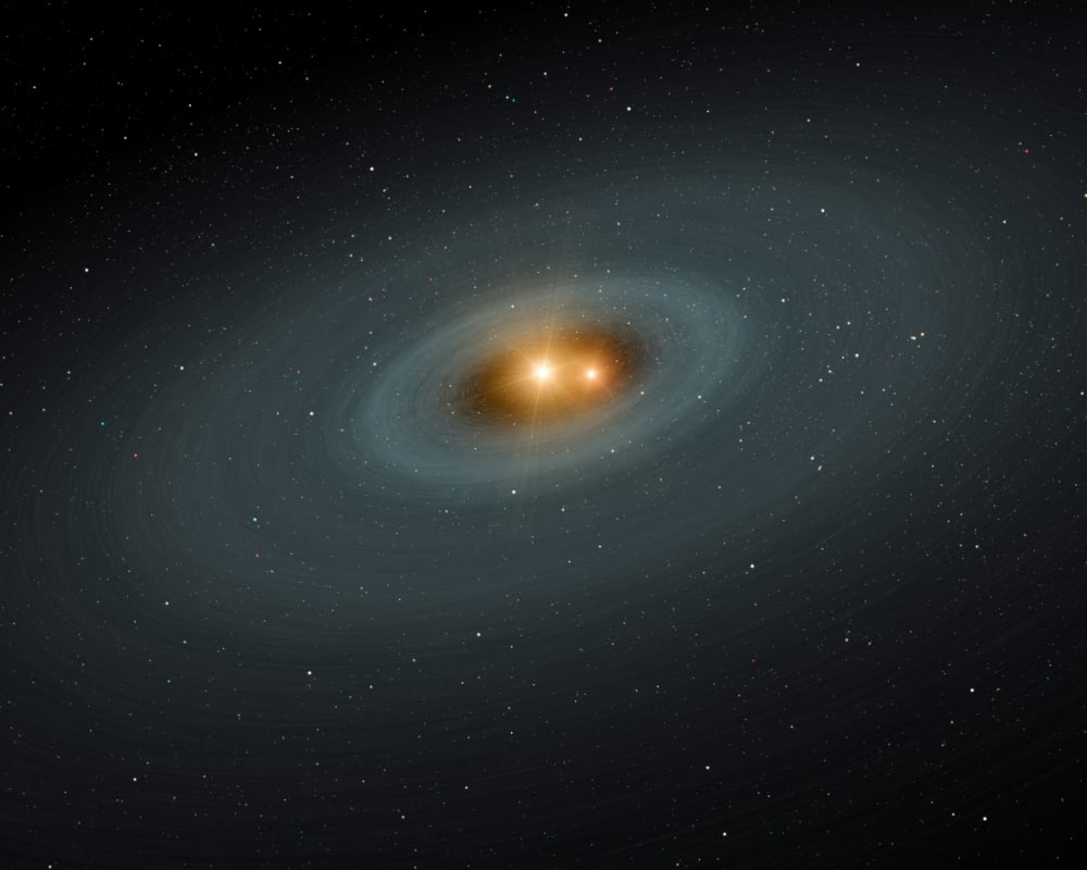 A tight pair of stars and a surrounding disk of dust Canvas Art - Stocktrek Images (32 x 25)