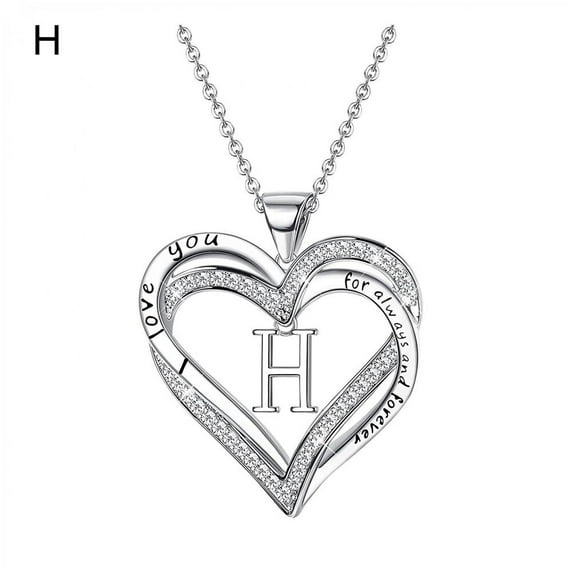 A to Z Initial Alphabet Letter Silver Plated Dainty Initial Letters Necklace Heart Pendant Necklace Heart Necklace for Women Charm Necklace H