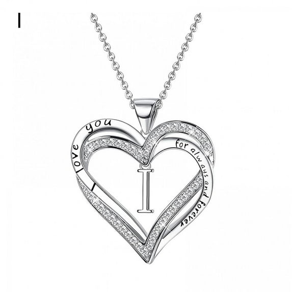 A to Z Initial Alphabet Letter Silver Plated Dainty Initial Letters Necklace Heart Pendant Necklace Heart Necklace for Women Charm Necklace I