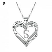 LINRONG A to Z Initial Cubic Zirconia Alphabet Letter Silver Plated Heart Pendant Necklace Heart Necklace for Women Letters Necklace Charm Necklace S