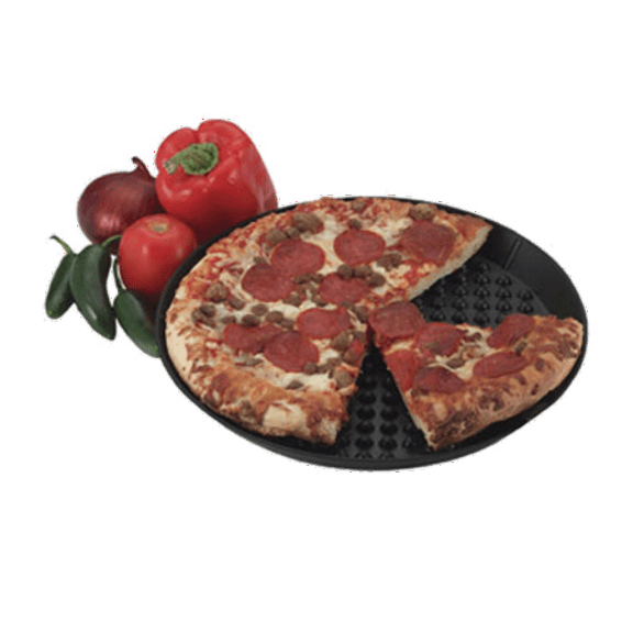 A-to-Z Supply 289-HS-HS1033-CH Pizza Pleezer, 12" Diameter, Patented Elevators, Charcoal Polypropylene, Microwavable and Dishwasher Safe, Commercial Pizza Tray, 12 Pack