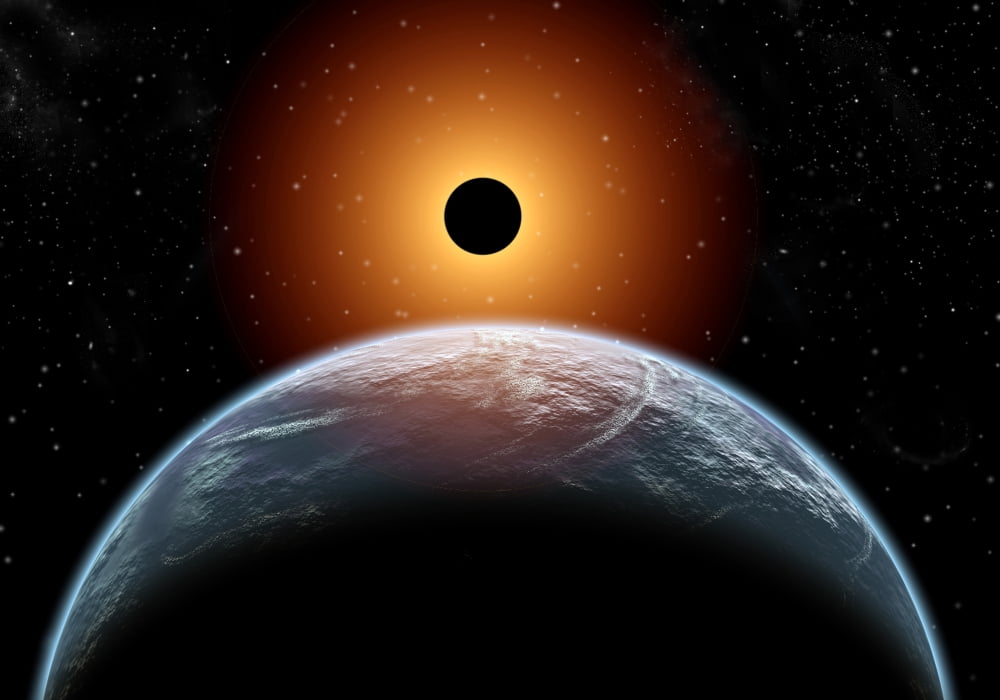 A total eclipse of the Sun as seen from being in Earths orbit Canvas Art - Mark StevensonStocktrek Images (17 x 12)