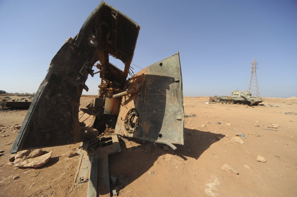 A tracked artillery vehicle destroyed by NATO forces outside Benghazi Libya Canvas Art - Andrew ChittockStocktrek Images (18 x 12)