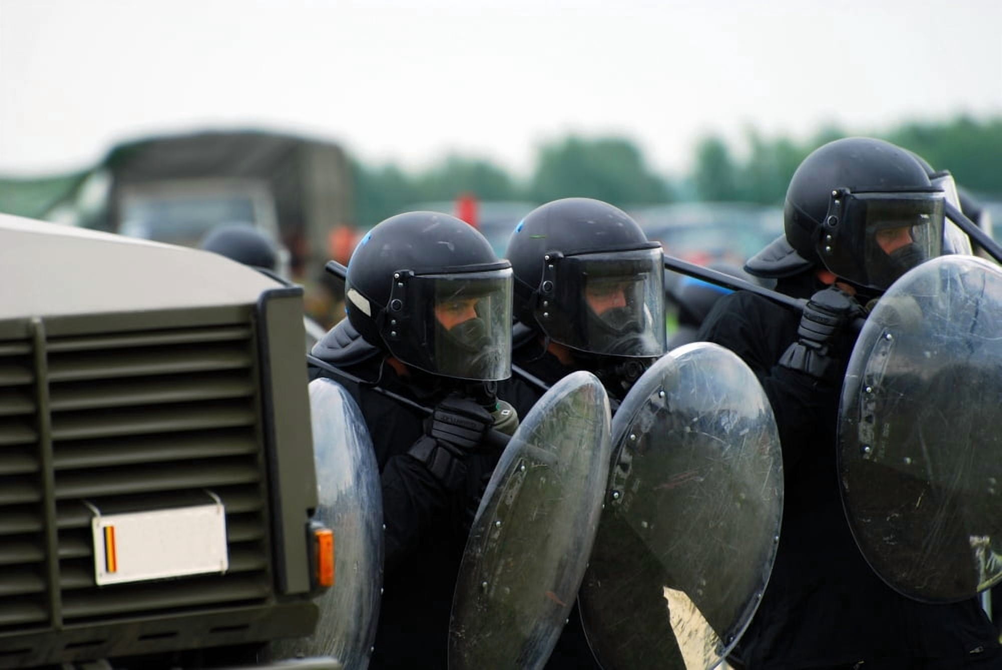 A training session in riot and crowd control by some units of the Belgian Army Canvas Art - Luc De JaegerStocktrek Images (34 x 23)