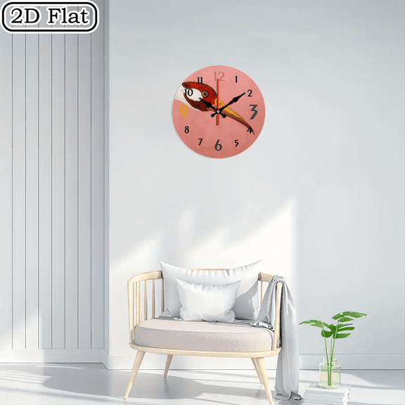 A two-dimensional flat "Flamingo" series silent round wooden wall-mounted clock, suitable as a gift choice for Christmas or New Year.
