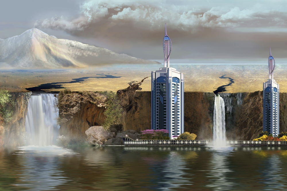 A vacation spot is threatened by an erupting volcano Canvas Art - Corey FordStocktrek Images (35 x 23)
