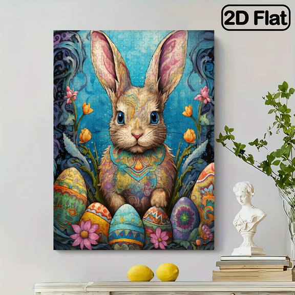 A vertical 500 - piece puzzle featuring a decorative brown rabbit with colorful Easter eggs, 2D flat, 14.9 * 20.4 inches, for USA 250th Anniversary.