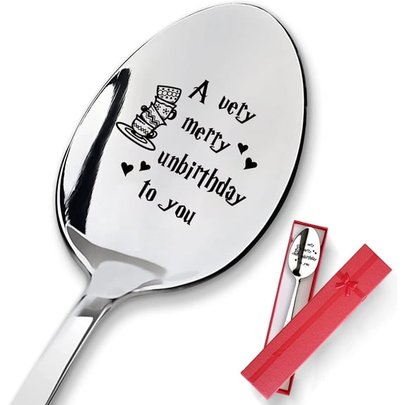 A very Merry Unbirthday to You Engraved Stainless Steel Spoon, Best Coffee Tea Dessert Spoon Gifts for Coffee Lover Birthday Graduation Christmas