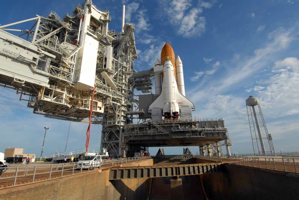 A view Space Shuttle Atlantis on Launch Pad 39A at the Kennedy Space Center Canvas Art - Stocktrek Images (34 x 23)