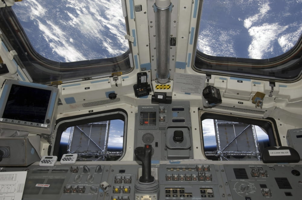 A view from inside the flight deck of Space Shuttle Atlantis Canvas Art - Stocktrek Images (34 x 23)