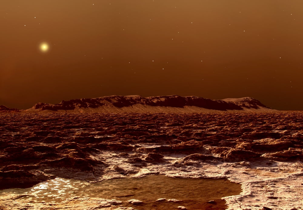 A view from the edge of the southern polar cap of Mars Canvas Art - Frank HettickStocktrek Images (17 x 12)
