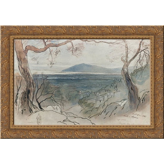 A view of Santa Maura, Levkas, Ionian Islands 24x18 Gold Ornate Wood Framed Canvas Art by Edward Lear