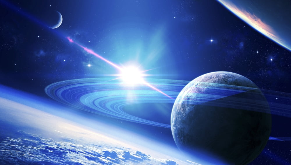 A view of a planet as it looms in close orbit and with rings so close you can almost touch them Canvas Art - Kevin LafinStocktrek Images (38 x 22)