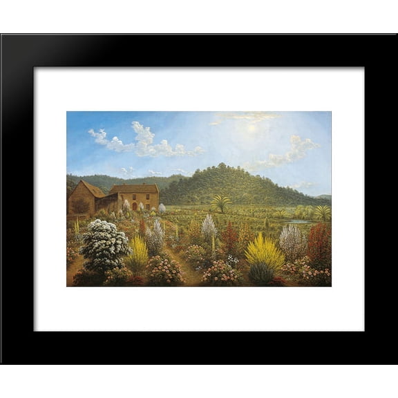 A view of the artist's house and garden, in Mills Plains, Van Diemen's Land 20x24 Framed Art Print by John Glover