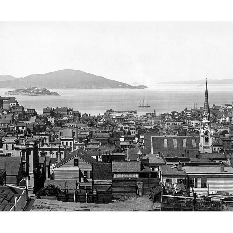 A view over San Francisco, California, of Alcatraz Island in