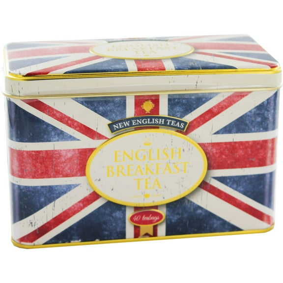 A vintage distressed Union Jack design tea tin with embossed detail, containing 40 English Breakfast Teabags