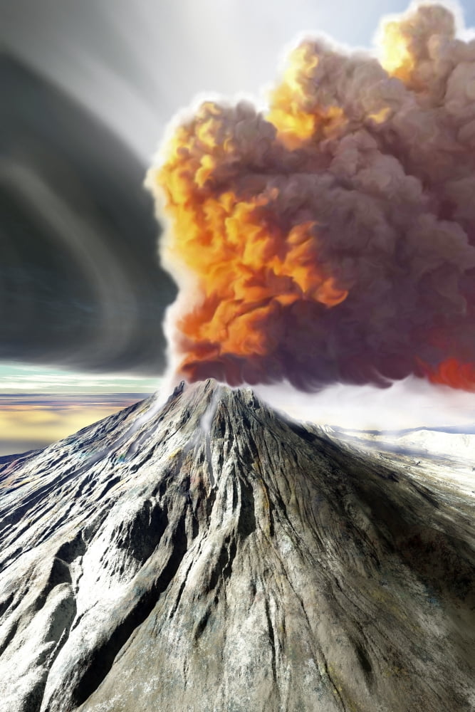 A volcano comes to life with billowing smoke Canvas Art - Corey FordStocktrek Images (23 x 35)