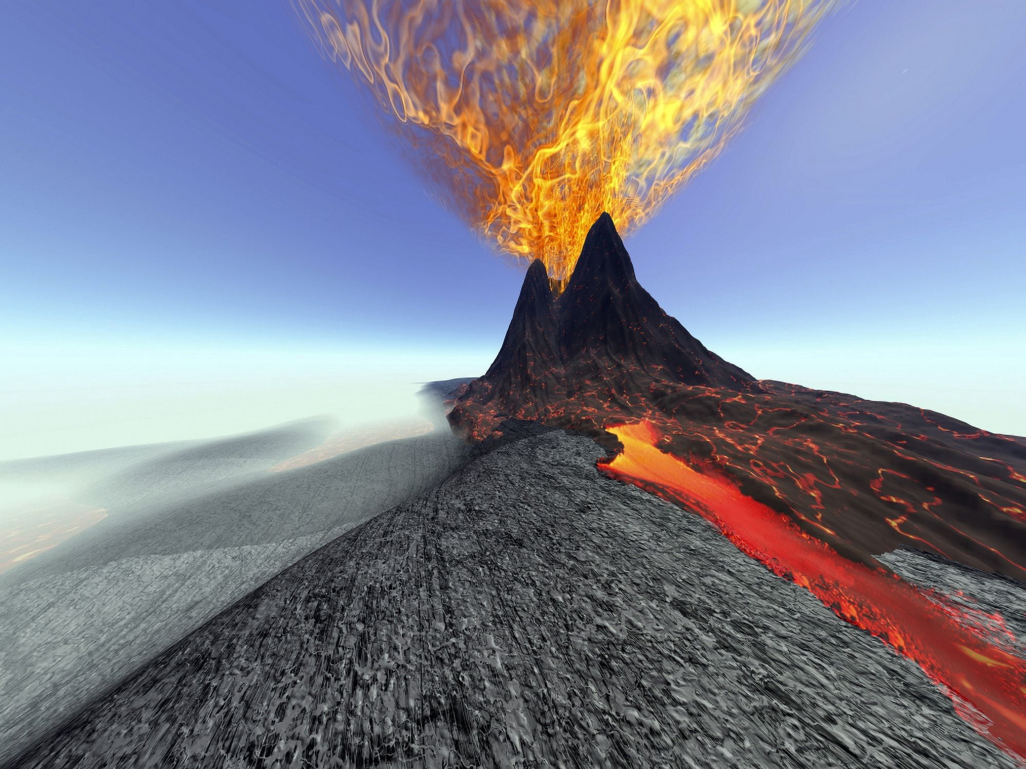 A volcano comes to life with fire smoke and lava Canvas Art - Corey FordStocktrek Images (33 x 25)