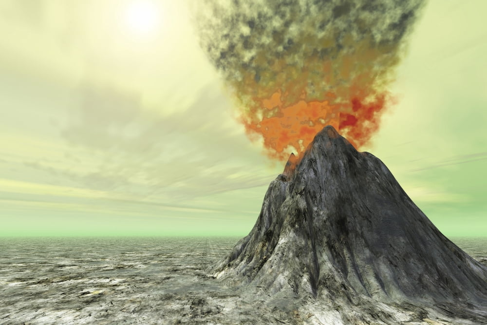 A volcano comes to life with smoke ash and fire Canvas Art - Corey FordStocktrek Images (18 x 12)