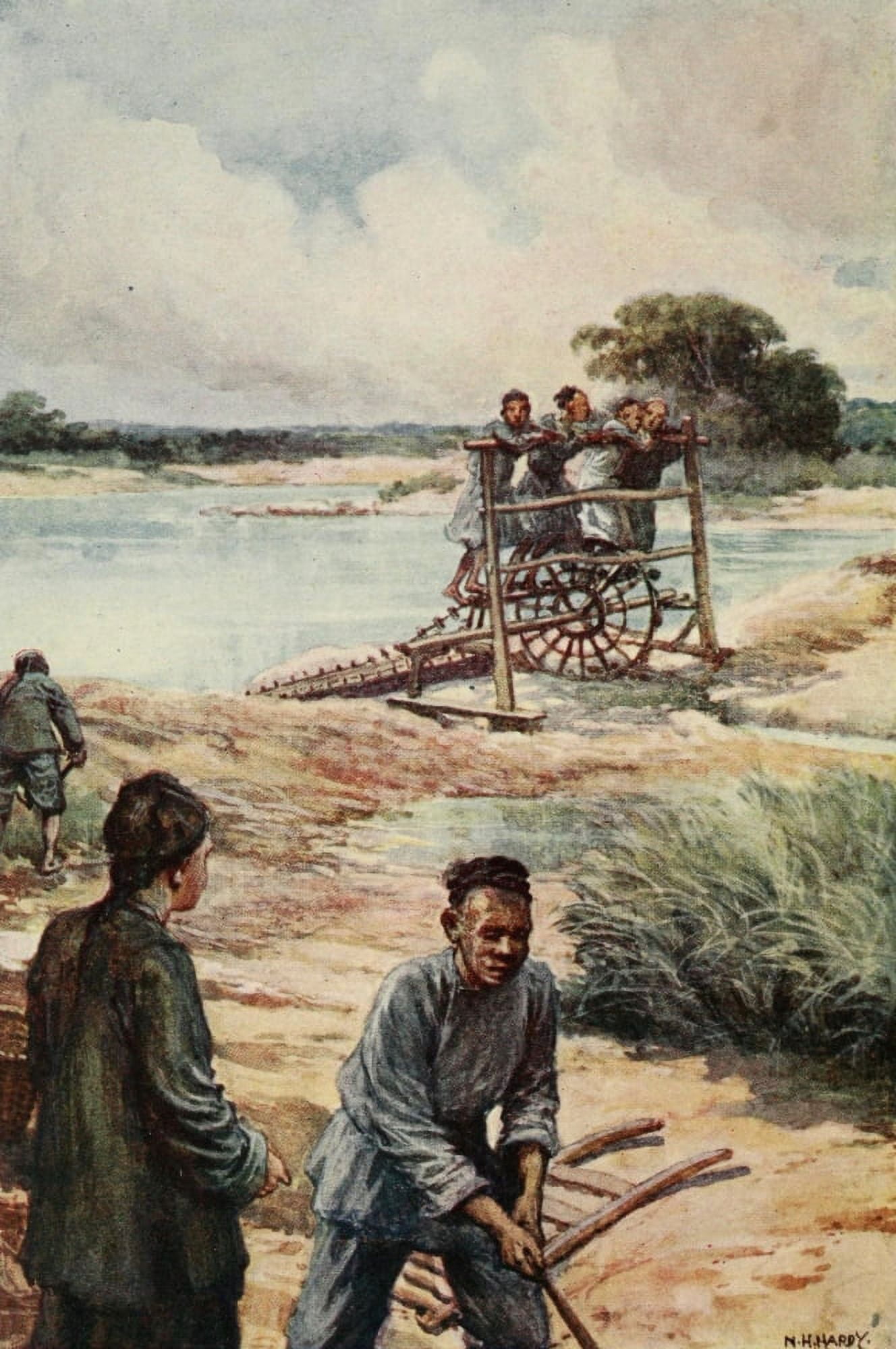A waterwheel China 1910 Canvas Art - Norman H Hardy (24 x 36)