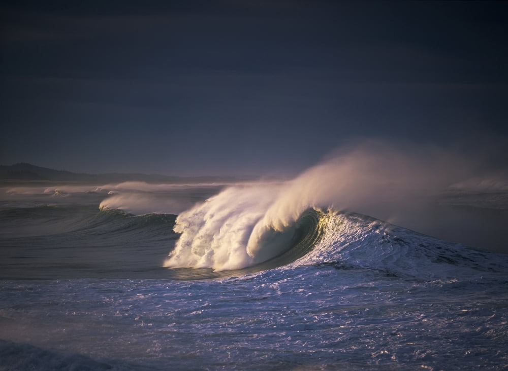 A wave breaks at Ziolkouski Beach Winchester Bay Oregon United States of America Canvas Art - Robert L Potts Design Pics (18 x 13)