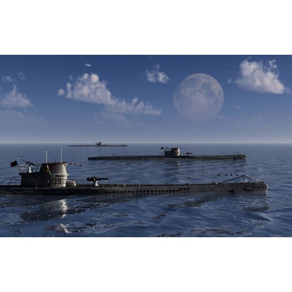 A wolfpack of German U-Boat submarines Canvas Art - Mark StevensonStocktrek Images (36 x 23)
