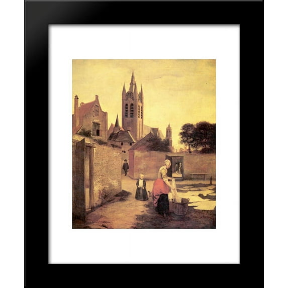 A woman and a child on a Bleichwiese 20x24 Framed Art Print by Pieter de Hooch
