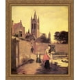 thumbnail image 1 of A woman and a child on a Bleichwiese 28x32 Large Gold Ornate Wood Framed Canvas Art by Pieter de Hooch, 1 of 2