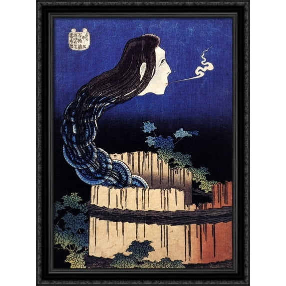 A woman ghost appeared from a well 28x38 Large Black Ornate Wood Framed Canvas Art by Katsushika Hokusai