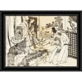 thumbnail image 1 of A woman in shinto shrine has a stick with a lot of paper leaves 38x28 Large Black Ornate Wood Framed Canvas Art by Katsushika Hokusai, 1 of 2