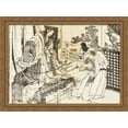 thumbnail image 1 of A woman in shinto shrine has a stick with a lot of paper leaves 38x28 Large Gold Ornate Wood Framed Canvas Art by Katsushika Hokusai, 1 of 2