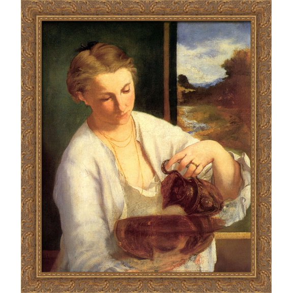 A woman pouring water (Study of Suzanne Leenhoff) 28x34 Large Gold Ornate Wood Framed Canvas Art by Edouard Manet