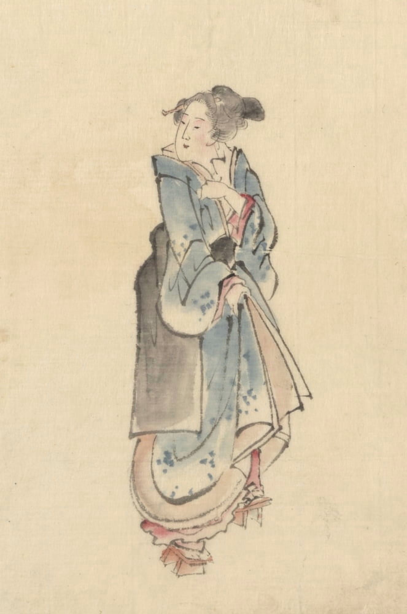 A woman walking to the right c1830-50 Canvas Art - Hokusai Katsushika (24 x 36)