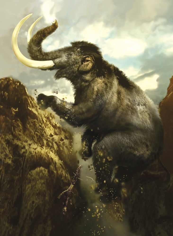 A woolly mammoth takes a deadly fall from a cliff Canvas Art - Jan SovakStocktrek Images (12 x 17)