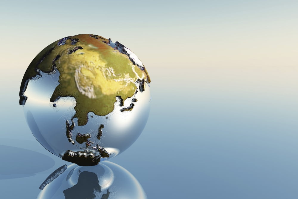 A world globe showing the continents of India Asia and Japan Canvas Art - Corey FordStocktrek Images (35 x 23)