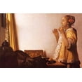 thumbnail image 1 of A young girls tries on a Pearl necklace Poster Print by Johannes  Vermeer (18 x 24), 1 of 1