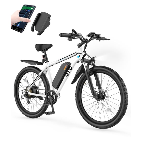 OTD Electric Bikes for Adults[with Mobile Phone Holder], 28MPH Electric Bicycles, 26\" 500W/1200W Peak 60-80 Miles PAS Range, 48V 624Wh Removable Battery,7-Speed（UL 2849）,White.
